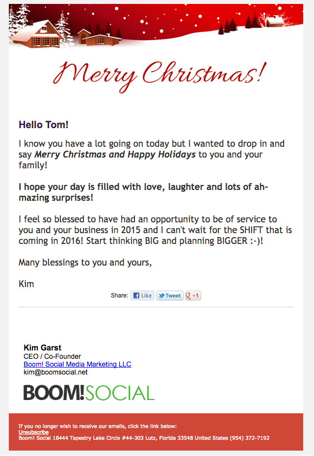 A warm and personal Christmas email message wishing happiness and blessings for the holiday season, an ideal example of heartfelt Christmas messages.